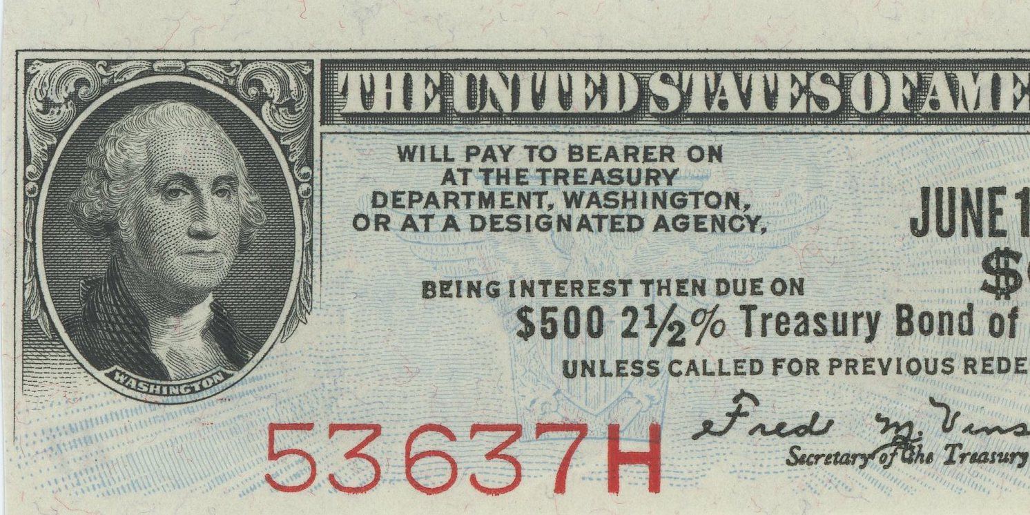 An old US Treasury bond certificate with interest coupons