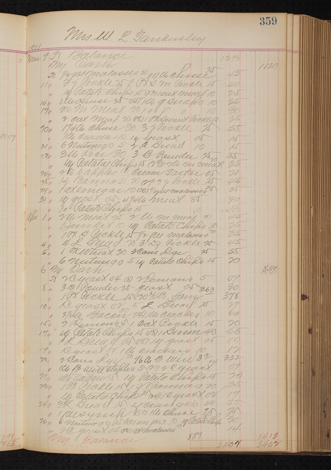 Handwritten page from a historic general store account ledger